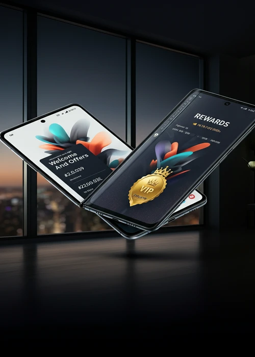 Illustratie van Vipzino Casino bonusaanbiedingen met stapels gouden munten en fiches, die de diverse promoties symboliseren.